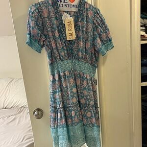 Teal and Pink Floral Midi Dress